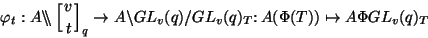 \begin{displaymath}\varphi_t:A{\backslash\!\!\backslash}\left[ v \atop t \right]...
...lash GL_v(q)/GL_v(q)_T\colon
A(\Phi(T))\mapsto A\Phi GL_v(q)_T \end{displaymath}