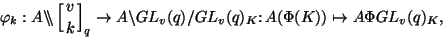 \begin{displaymath}\varphi_k:A{\backslash\!\!\backslash}\left[ v \atop k \right]...
...sh GL_v(q)/
GL_v(q)_K\colon A(\Phi(K))\mapsto A\Phi GL_v(q)_K ,\end{displaymath}